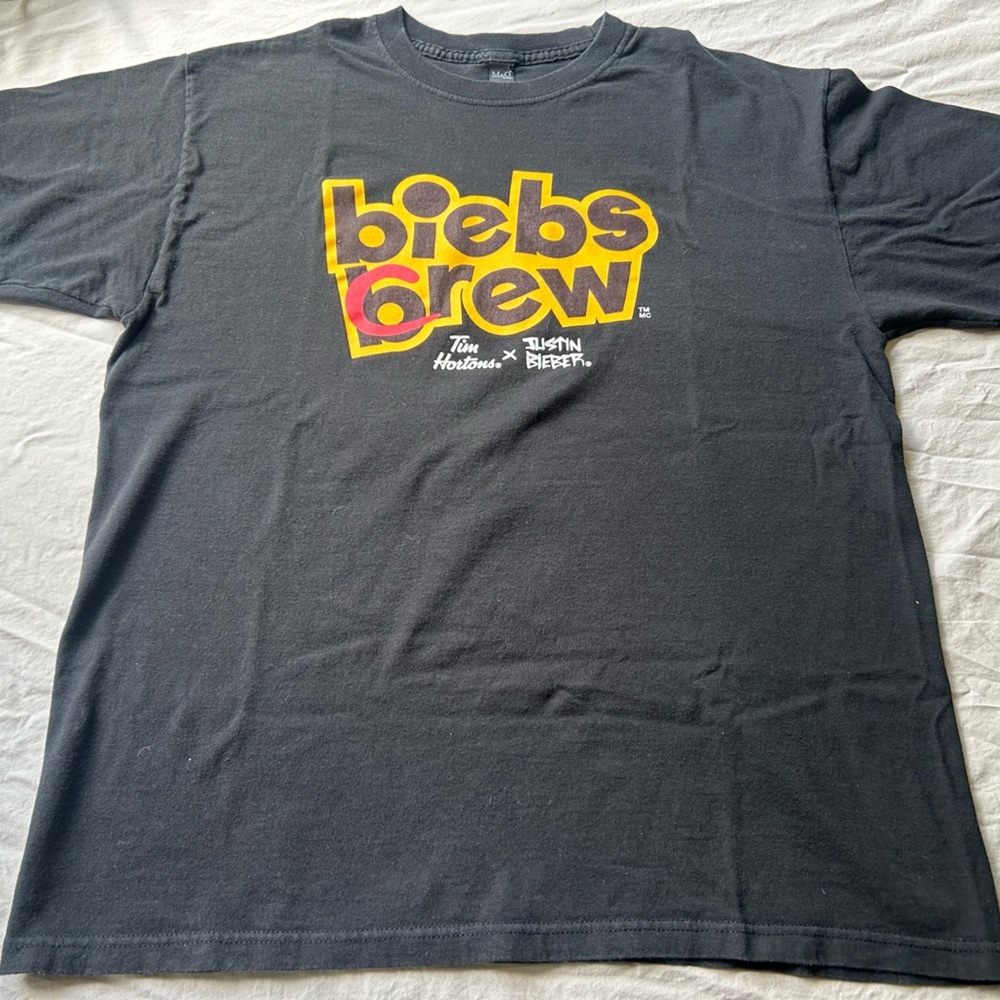 Tim Hortons X Justin Bieber Biebs Brew Black Graphic Tee Employee T-Shirt Large